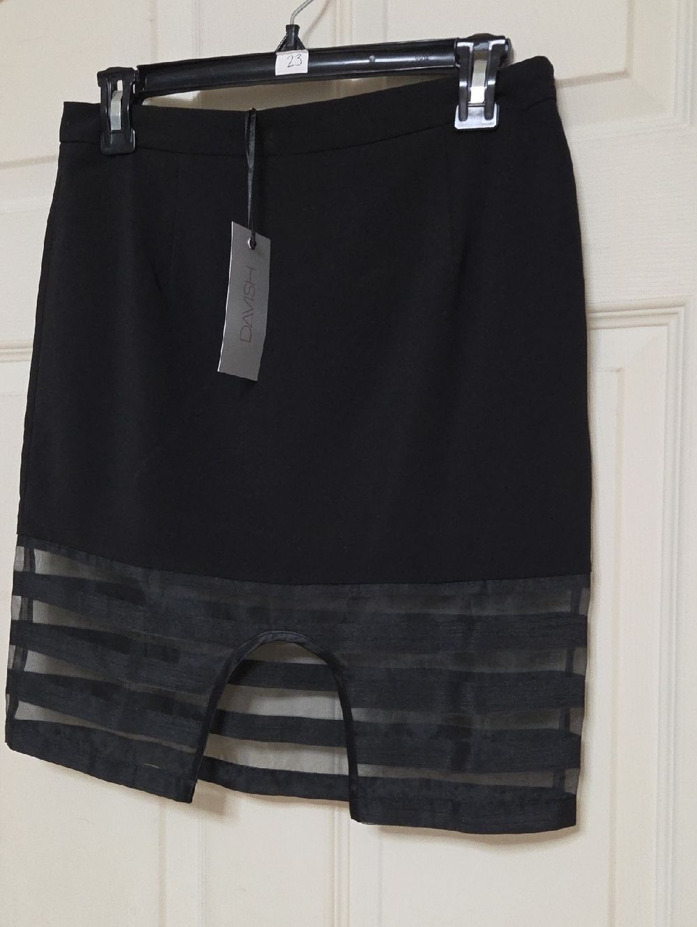 SHEIN Black Mini Skirt with Sheer Striped Hem Medium Sz